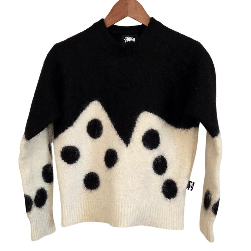 Stüssy Streetwear Fuzzy Dice NeoGrunge Crew Sweater Wool/Mohair Blend Medium